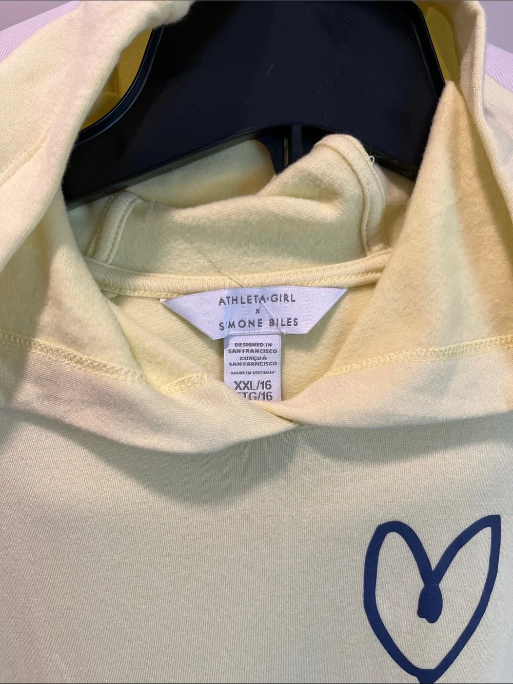 Athleta Girl Simone Biles Pale Yellow Heart Logo Hoodie Sweater Retail $55